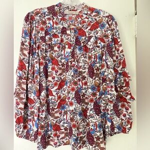 LOFT Multicolor Floral Print Blouse - Red, Blue, Brown